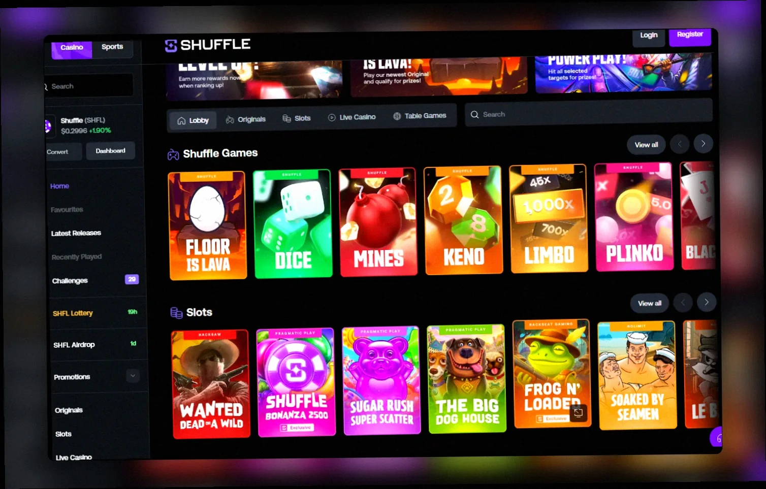 Shuffle Casino lobby India