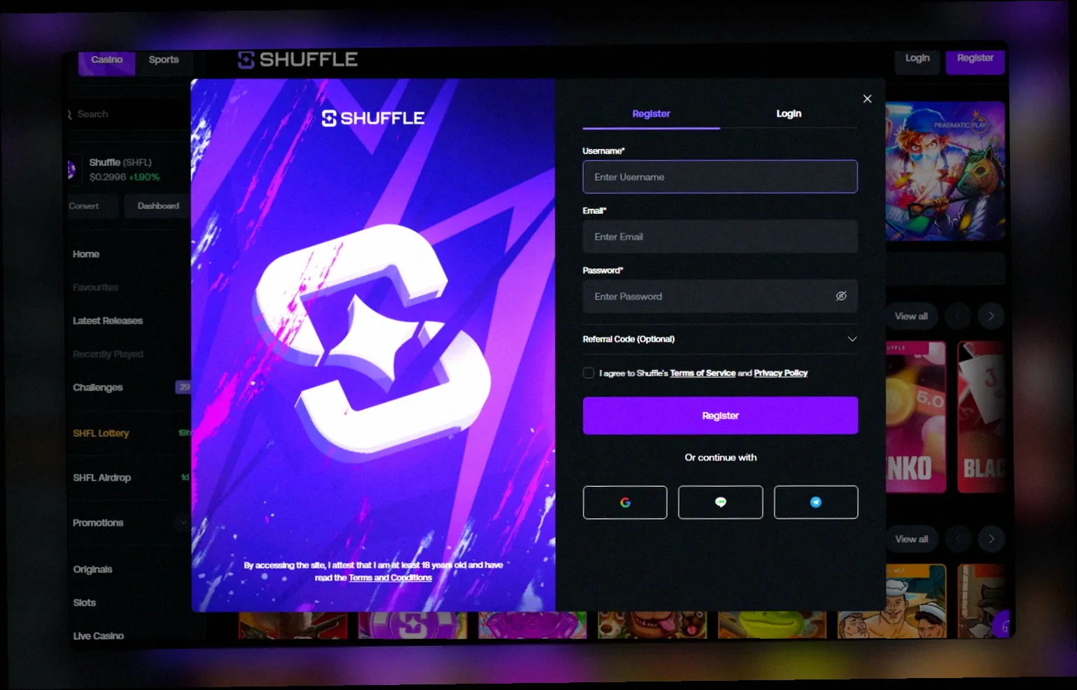Shuffle Casino register India